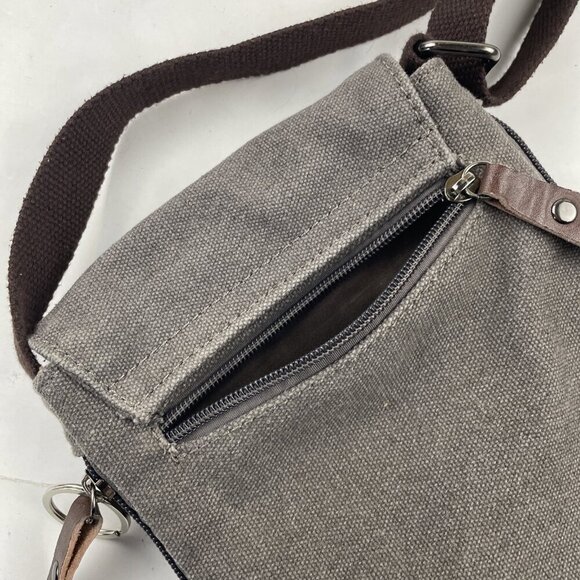 Sechunk Travel Crossbody Shoulder Bag Gray Canvas Front Flap Multiple Pockets - Picture 3 of 11